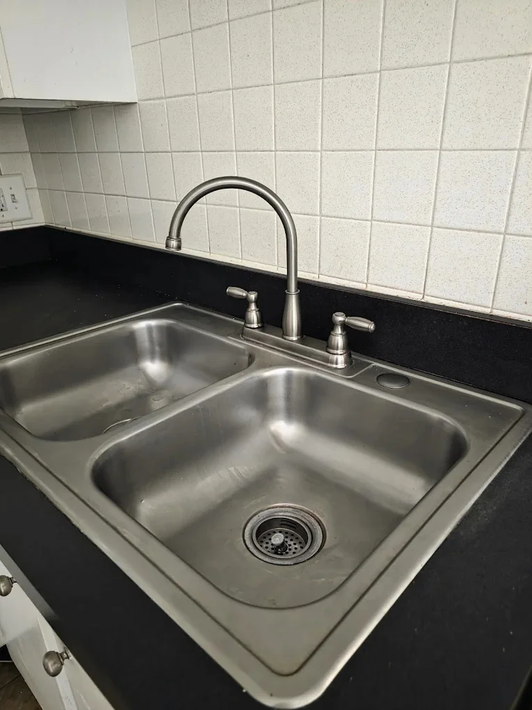 Spotless kitchen sink and countertops after expert sanitization