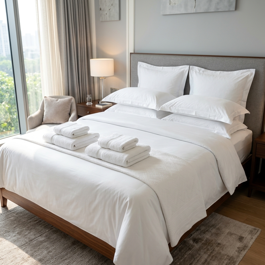 Fresh towels on bed after Airbnb turnover cleaning in Toronto