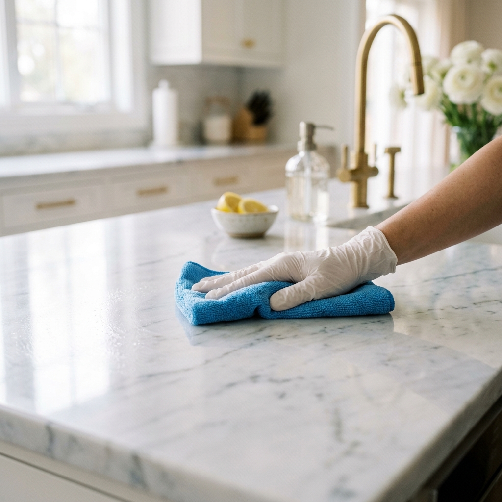 GTA housekeeper carefully wiping a table